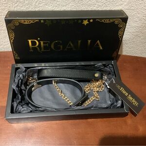 Regalia Black and Gold Leather Lead with Collar- NWT